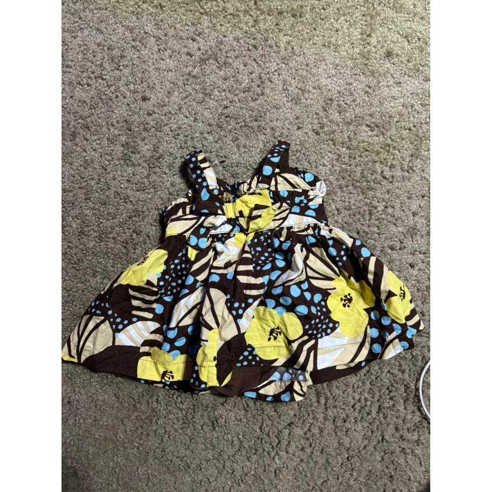 Gymboree Baby Girl Floral Polka Dot Dress Brown Yellow Blue 0-3 Months Cotton